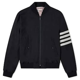 Thom Browne Stripe Plain Weaving Wool Blouson Blue