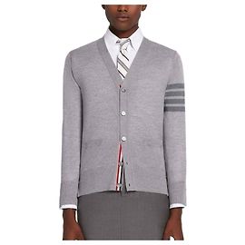 Thom Browne Stripe Sustainable Merino Wool Cardigan Brown