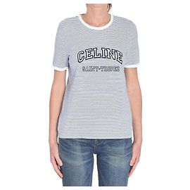 Céline Gestreiftes Jersey-T-Shirt Blau