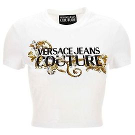 Versace T-shirt Baroque avec Contour en Cristal Blanc
