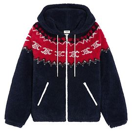 Céline Triomphe Fair Isle Fleece Hooded Jacket Navy Red Blue