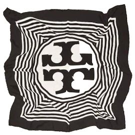 Tory Burch Bufanda cuadrada de seda con logo WARPED Blanco