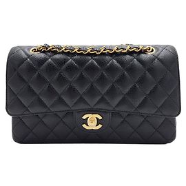 Chanel Borsa a Spalla Media Caviar Classic Flap Nera Nero