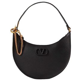 Valentino Bolsa hobo mini em couro de bezerro com logo assinatura Preto