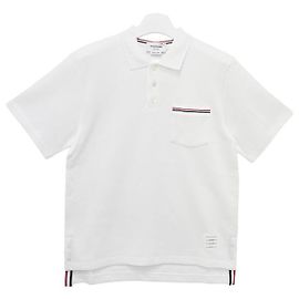Thom Browne Interlock Three-Stripe Pocket Polo Short Sleeve T-Shirt White White