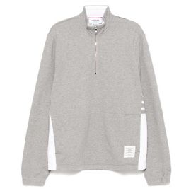 Thom Browne Pullover classico in jersey con mezza zip Marrone