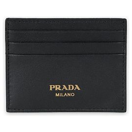 Prada Metal Logo Card Wallet Gold Black