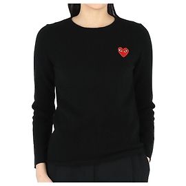 Comme Des Garcons Damen Rundhals-Pullover mit rotem Wappen (schwarz) SCHWARZ Schwarz