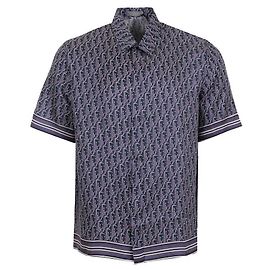 Dior Camicia in seta a maniche corte obliqua Blu