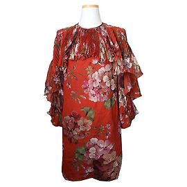 Gucci Vestido de seda plisado rojo tomate Roja