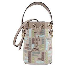 Fendi Mini bolsa de ombro em canvas bordada FF multicolorida Marrom
