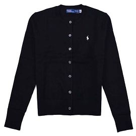 Ralph Lauren Strickjacke aus Baumwollmischung mit Pony-Logo-Stickerei Schwarz