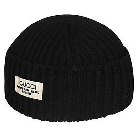 Gucci Ribbed Wool Label Hat Black