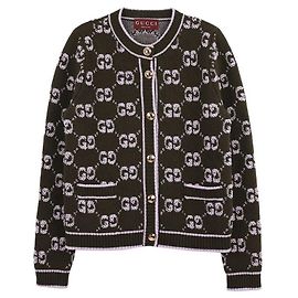 Gucci GG Woll Boucle Jacquard Cardigan Grün