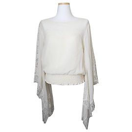 Escada Blusa de encaje de seda beige Castaño
