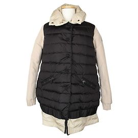 Moncler Beige Black Layered Pure Goose Down High Neck Padded Jacket Brown