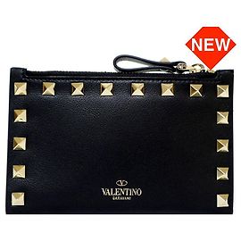 VALENTINO ROCKSTUD LEATHER FLAP CARD COIN WALLET BOL Black