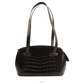 Bally Borsa a Spalla Wani in Alligatore Nero Lucido Nero