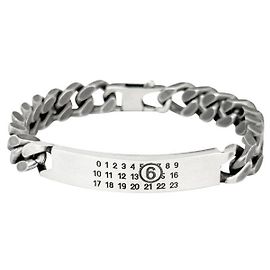 Maison Martin Margiela Bracciale a catena con targhetta incisa in argento opaco Argento