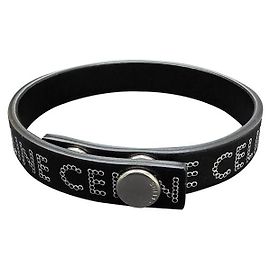 Céline Monochrome Stud Logo Leather Bracelet Black Silver Black