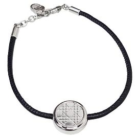 Dior Bracciale Cannage Nero Argento con Incisione del Logo Nero