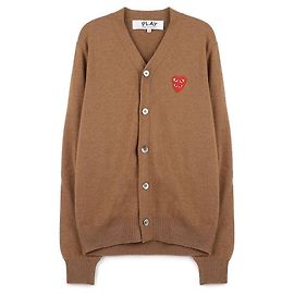 Comme Des Garcons Brauner Cardigan mit Doppeltem Rotem Herz-Patch Braun