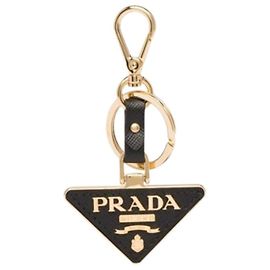 Prada Saffiano Triangle Logo Black Keyring Black
