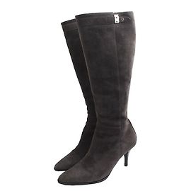 Hermès Felt Grau Suede Long Boots Black