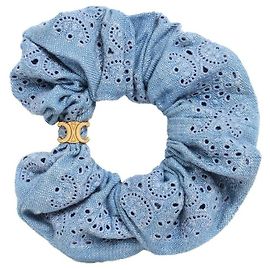 Céline Scrunchie de bordado acabado en latón dorado algodón azul claro Azul