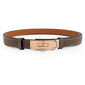 Hermès Cinturón Kelly Etoupe con estampado en oro rosa Multicolor