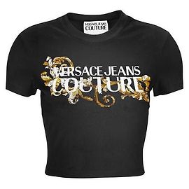 Versace Barock T-Shirt mit Kristallumriss Schwarz