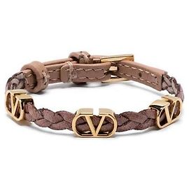 Valentino Pulseira de couro com logotipo assinatura Rosa