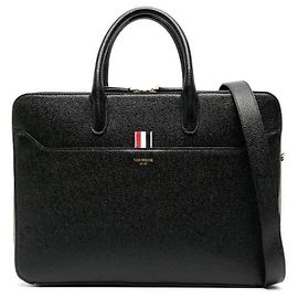 Thom Browne Sac d'affaires à double compartiment en cuir grainé Noir