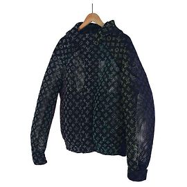 Louis Vuitton Giacca blouson con cappuccio in rete con monogramma sfumato per uomo Nero