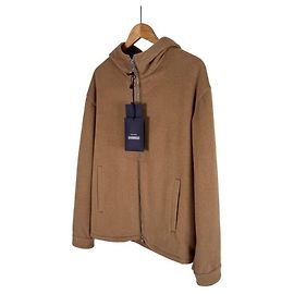 Prada Giacca blouson con cappuccio e zip in lana di cammello per uomo, marrone cammello Marrone