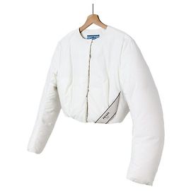 Prada Cotton Cropped Down Padding Jacket with Triangular Logo Women White White