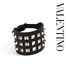 Valentino Pulseira de couro Rockstud VIT Preto