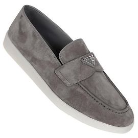 Prada Triangle Logo Suede Loafer Brown