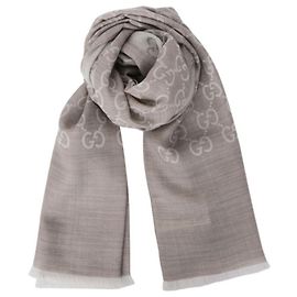 Gucci Cachecol bicolor de lã e seda jacquard GG bege Marrom