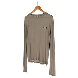Miu Miu Langarm-T-Shirt mit Logo-Patch Bimsstein Braun
