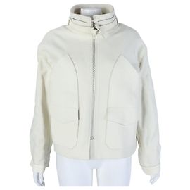 Chaqueta con cremallera de cuero con detalles de cuero de Hermès Blanco