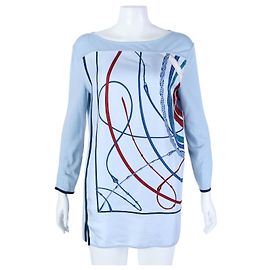 Hermès Seidenpullover mit langen Ärmeln Blau