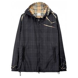 Burberry Sliced Checkered Hooded Jacket Black