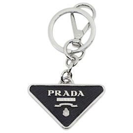Prada Saffiano Logo Keyring Black Black