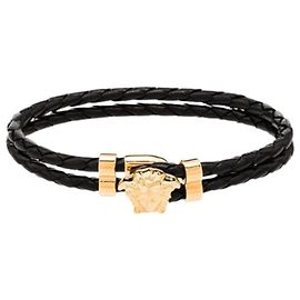 Versace Pulseira de couro preto Medusa Gold Preto