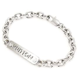 Louis Vuitton Palladium Chain Crystal ID Bracelet Size Silvery