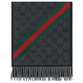 Gucci Cachecol de lã GG Web Carvão Marrom