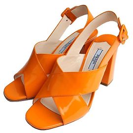 Prada Orange Patent Sandals Orange