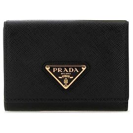 Prada Saffiano Leather Triangle Logo Wallet Black