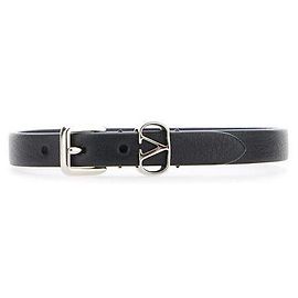 Valentino Pulseira de couro com logotipo Preto